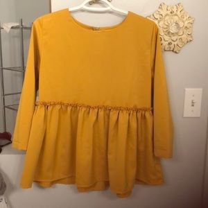 Mustard peplum sleeve top- M by ModCloth